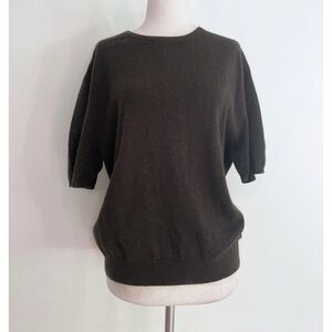 EUC TSE Classic Crewneck Dark Brown 100% Cashmere Short Sleeves Sweater XL